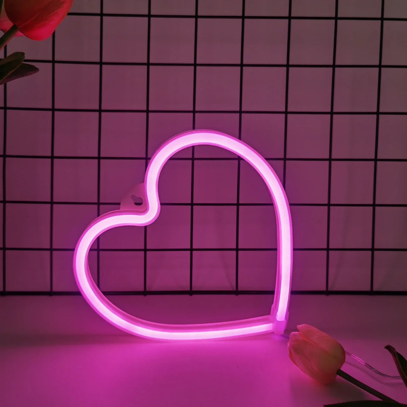 Pink Heart LED Neon Sign - USB/Battery Powered Decorative Light for Bedroom or Party Decor