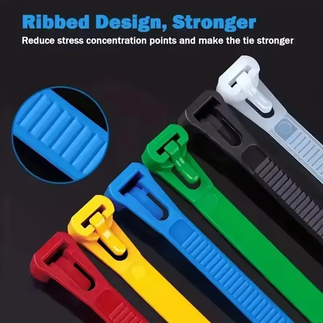 100 Reusable Cable Ties, Cable Lock Loop Nylon Ties Removable, Recyclable, Mixed Colours, Black, White 3