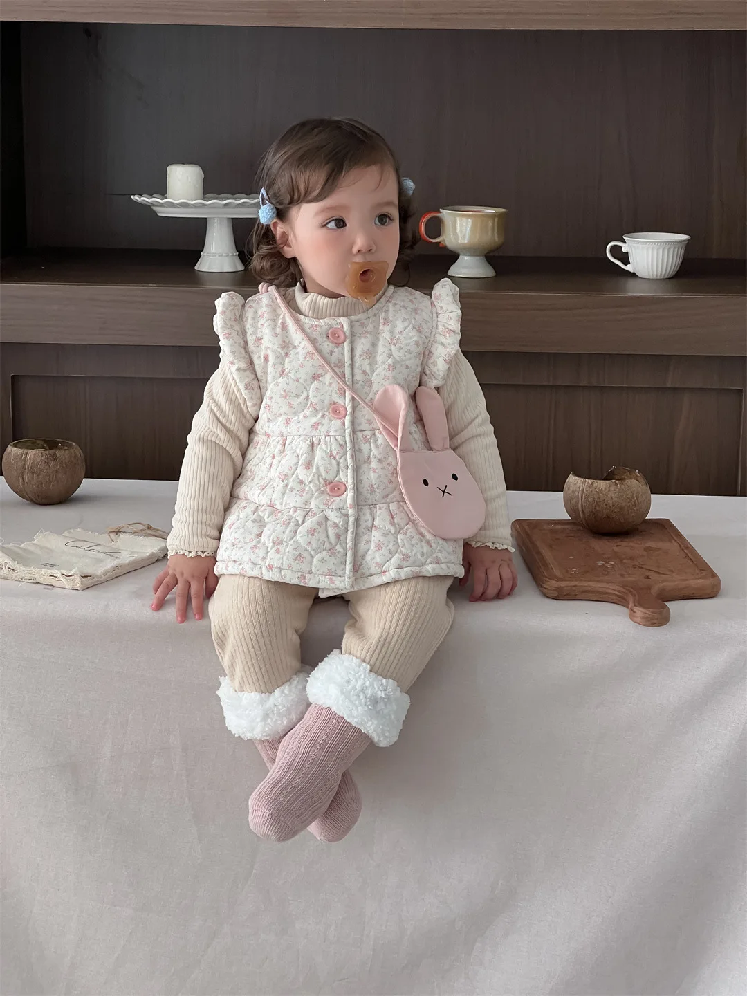 Winter New Baby Girls Cute Sweet Floral Vest Plus Velvet Thick Infant Toddler Warm Sleeveless Coat Girls Padded Jacket
