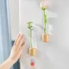 2 Pcs Solid Wood Magnetic Hydroponic Vase Durable Decorative Refrigerator Magnet Vase Shatterproof Wall Hanging Vase Kitchen 1