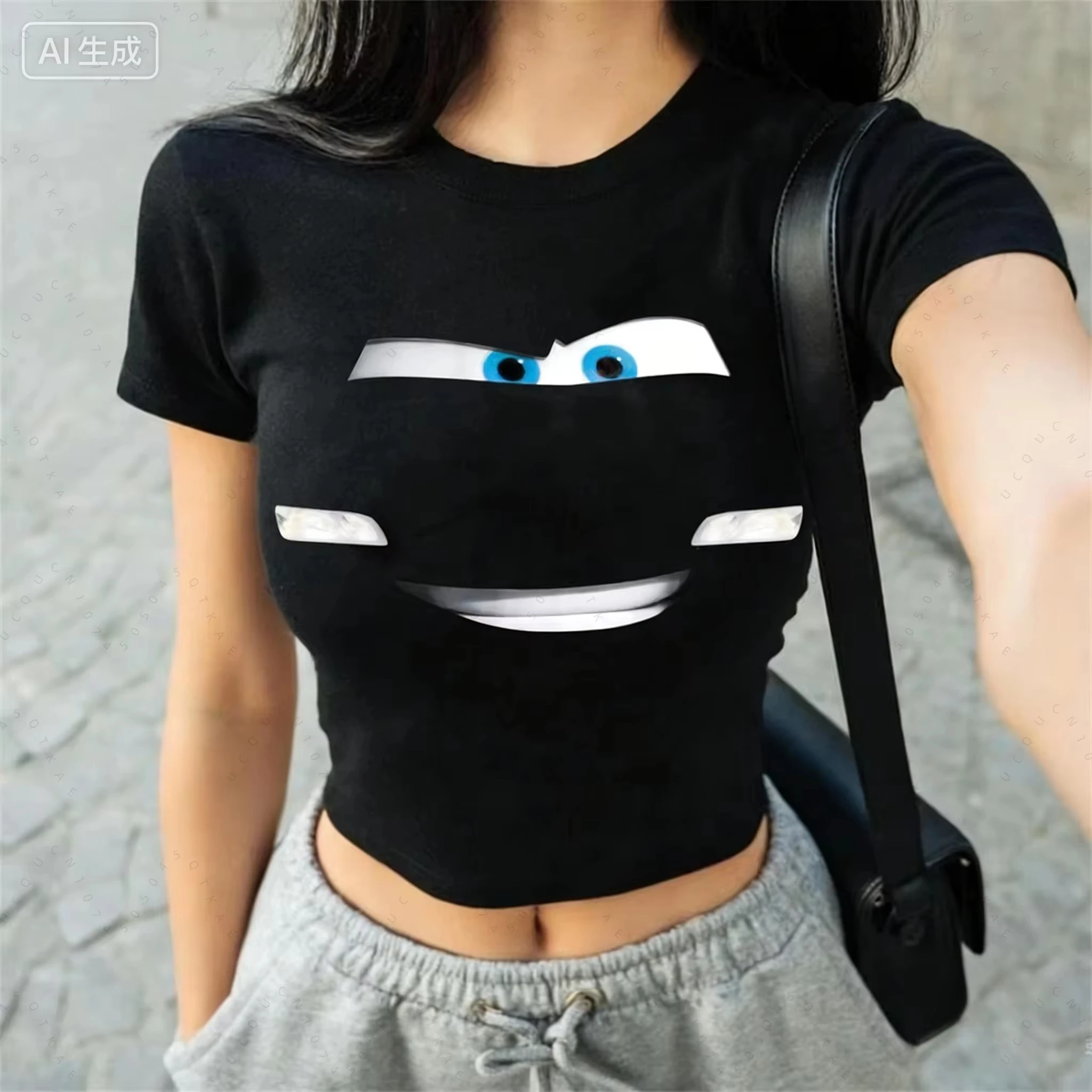 2026 신상 캐주얼 여름 커플 라이트닝 맥퀸 레트로 그래픽 오버사이즈 매칭 티셔츠 루즈핏 커플룩 크롭탑 세트