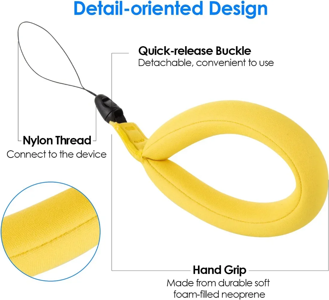 Lot de 2 bracelets flottants mousse jaune pour GoPro Hero 12, 11, Xiaomi Yi, Sjcam