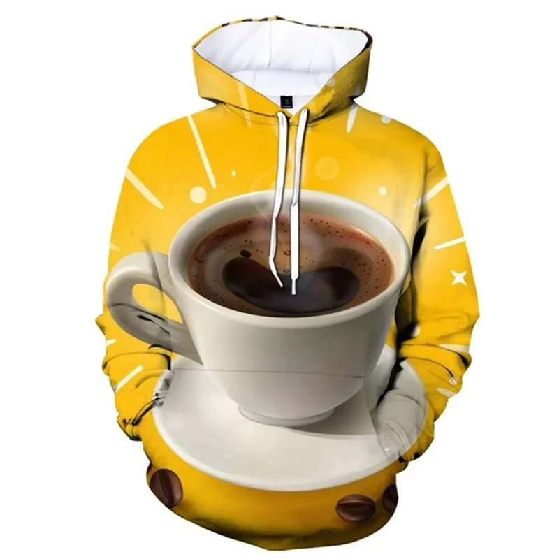 

3D Printed Coffee Cup Hoodies For Men Graphics Oversized Hoodie New Design Pullover Breathable Sweatshirt Long Sleeve Coat