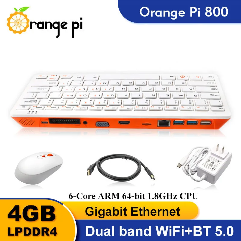 Orange Pi 800 Keyboard Computer Set + Mouse +power Supply Rk3399 4gb