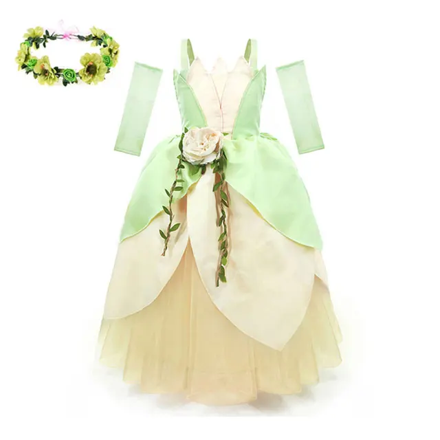 thumbnail image 1 of Disney-disfraz de princesa Tinker Bell para niñas, vestido de hada de las flores verdes, disfraz de elfo con purpurina, ala de mariposa, fiesta de Halloween, 1 of 5