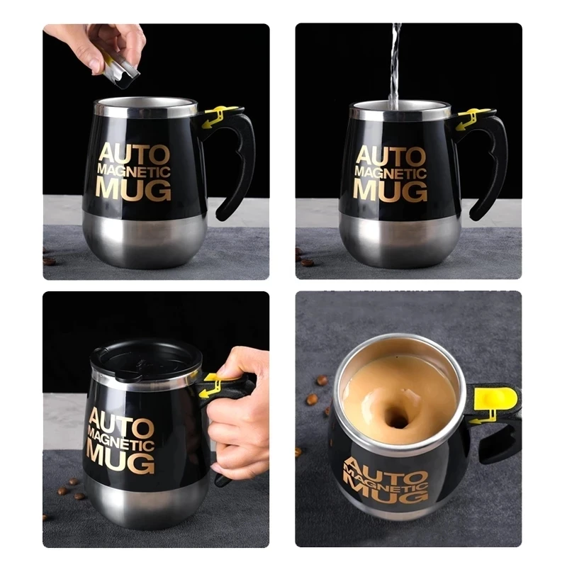 Self Stirring Coffee Mug - Automatic Mixing Stainless Steel Cup - to Stir Your Coffee, Tea, Hot Chocolate, Milk, Protein Shake, Bouillon, etc. - Ideal