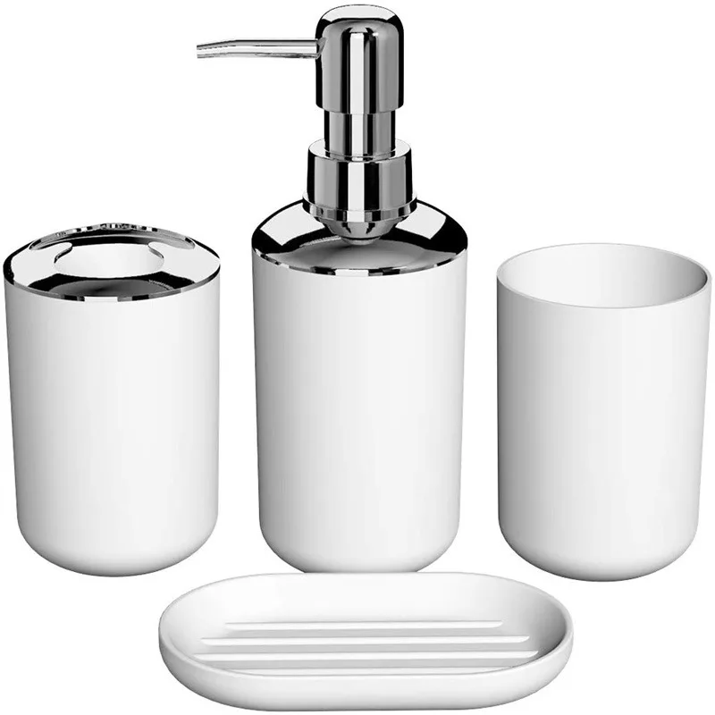 Bathroom Accessories Plastic Toothbrush Holder Cup Soap Dispenser Dish Toilet Holder Pump Bottle Cup 4pcs Bathroom Set