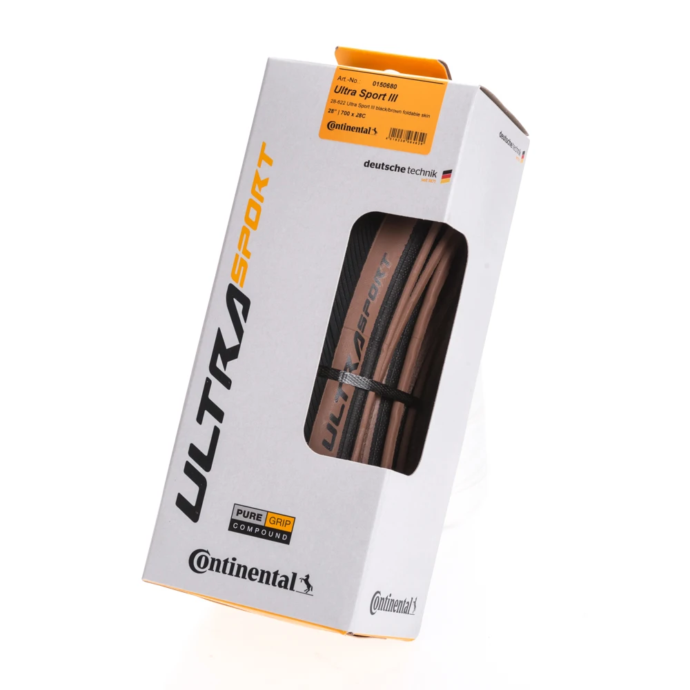700 X28C Continental Ultra Sport 3 Pelle Pieghevole Nera/Marrone 28 "28-622 Pneumatico Per Bicicletta Da Strada