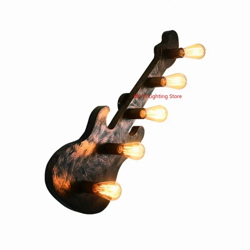 Vintage Guitar Wall Lamp for Nightstand Music Theme Bar Aisle Corridor Toilet Decorative Lights Including Light Bulbs ST64 Bulbs