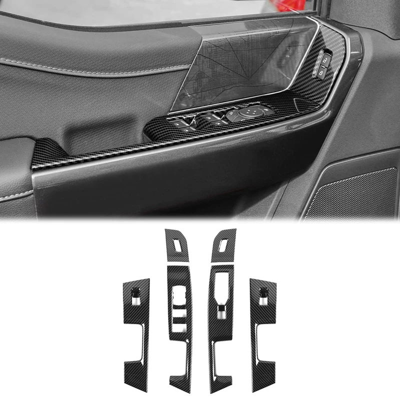 

Car Window Lift Switch Panel Cover Trim For Ford F150 2021 2022 2023 Interior Spare Parts Accessories Parts - ABS Carbon Fiber