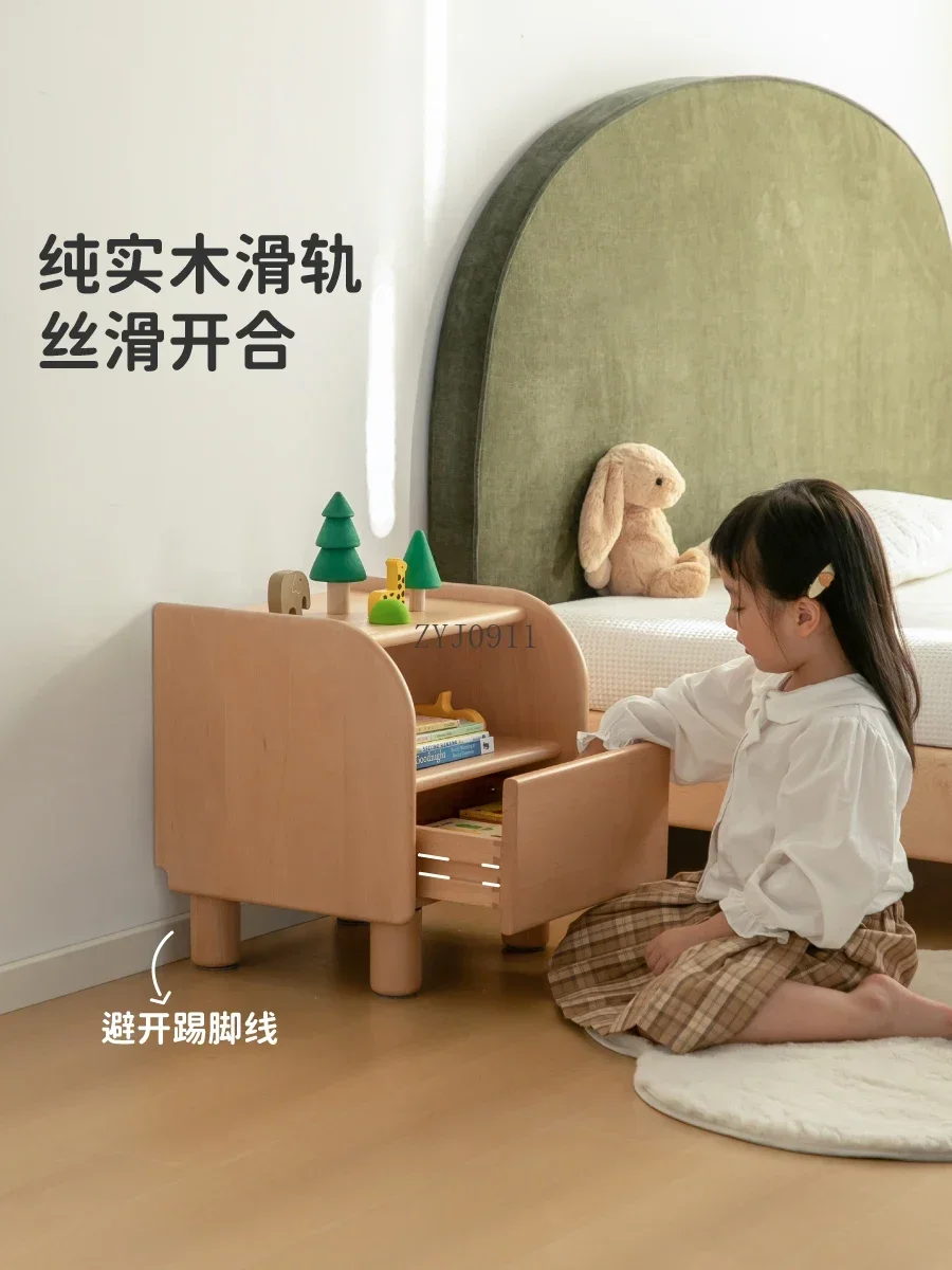 Children's solid wood bedside table Girl bedroom room storage cabinet Baby bedside cute locker