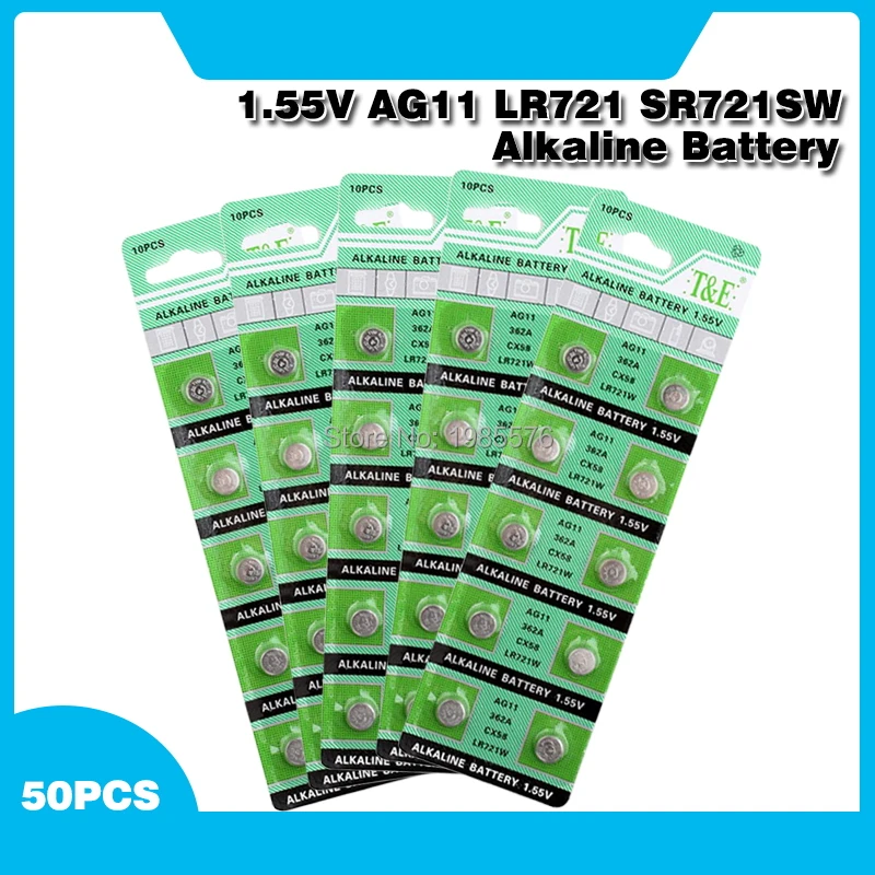 

50pcs 1.55V AG11 LR721 LR 721 Button Coin Cell Alkaline Battery AG 11 GP62 Watch Clock Pilas Battery For Calculator Computer