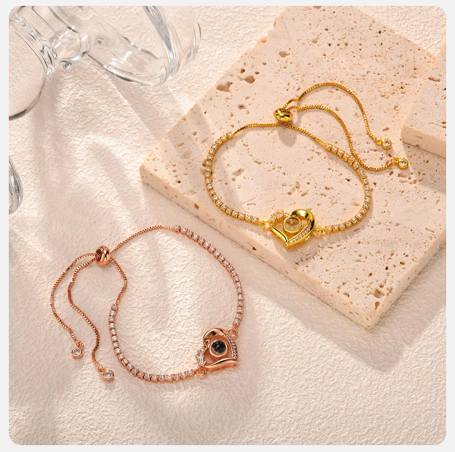 Vnox Individuelle Fotoarmbänder für Ehefrau, Freundin, personalisiertes Fotoprojektionsarmband mit Bild im Inneren, Weihnachtsgeschenk für Frauen – Detail 5
