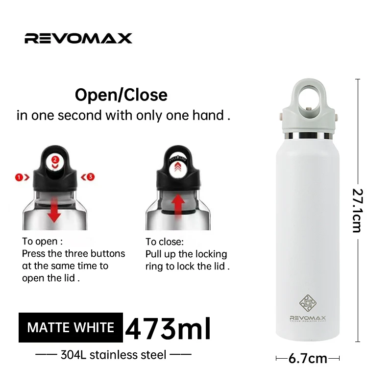 RevoMax-Slim Vacuum Insulated Flask, Thermoses, Coffee Cup