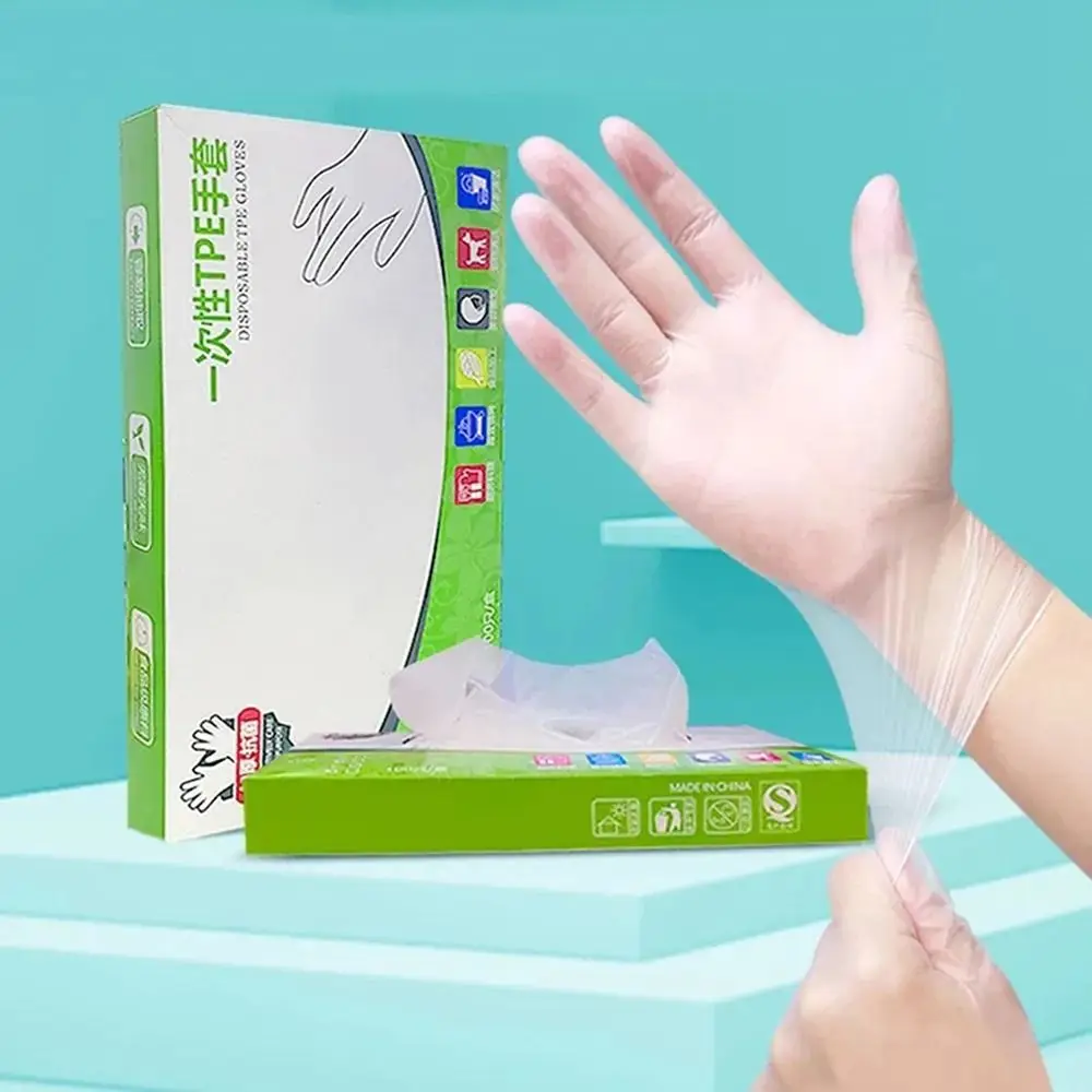 Acid Work Safety Disposable Gloves Food Grade TPE Latex Free Gloves Non-Slip Transparent Cleaning 100Pcs disposable gloves