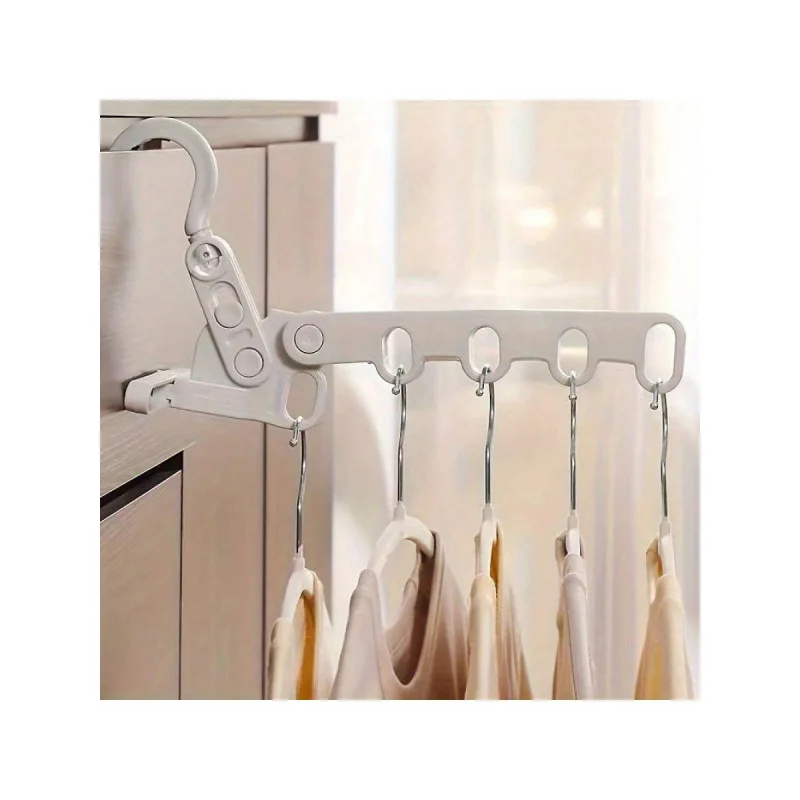 Portable 5-Clip Folding Clothes Hanger - Space Saving For Travel, Dorm, Home Use, Laundry Drying Rack 2