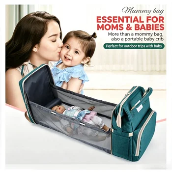 Zaino Fasciatoio Grande Capacità per Mamme con Materassino, Borsa per Allattamento Pieghevole con Design Lettino per Neonati e Scomparto Porta Biberon