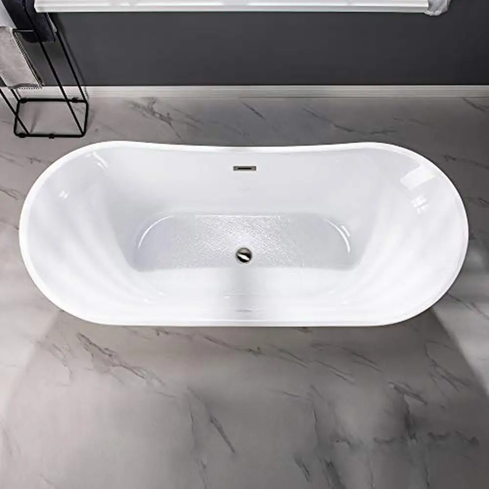 71" Contemporary Acrylic Freestanding Bathtub with Non-Slip Surface High Gloss White Tub 68 Gallon Capacity Durable Construction 6