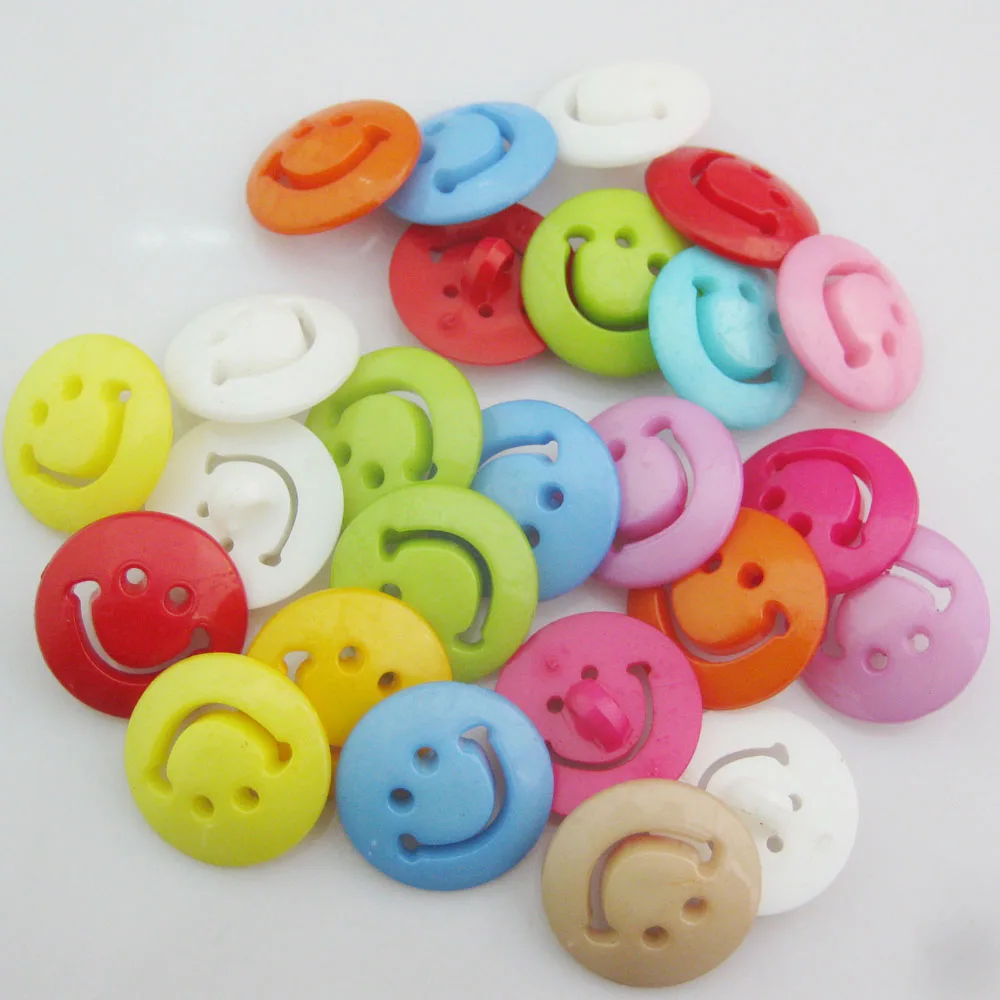 NBNNNV 15MM/20MM Fashion Buttons Shank Plastic Smile Face Mixed Colors 50Pcs DIY Sewing Kids Clothes Button Craft Accessory
