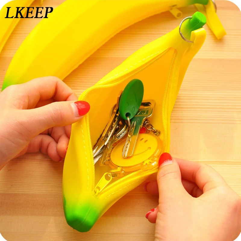 Novelty Funny Silicone Portable Yellow Banana Coin Purses Multifunction Pencil Case Purse Bag Wallet Key Bag Pouch coin purse,coin wallet