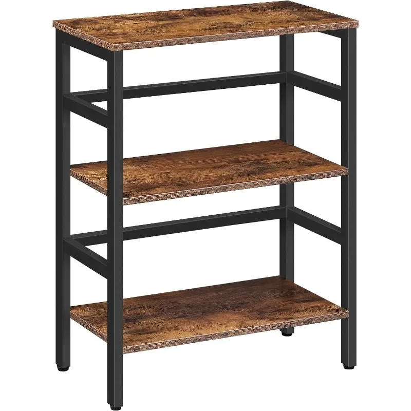 

3 Tier Bookshelf Industrial Bookcase Record Storage Rack with Side Fence Wood Storage Shelf with Metal Frame