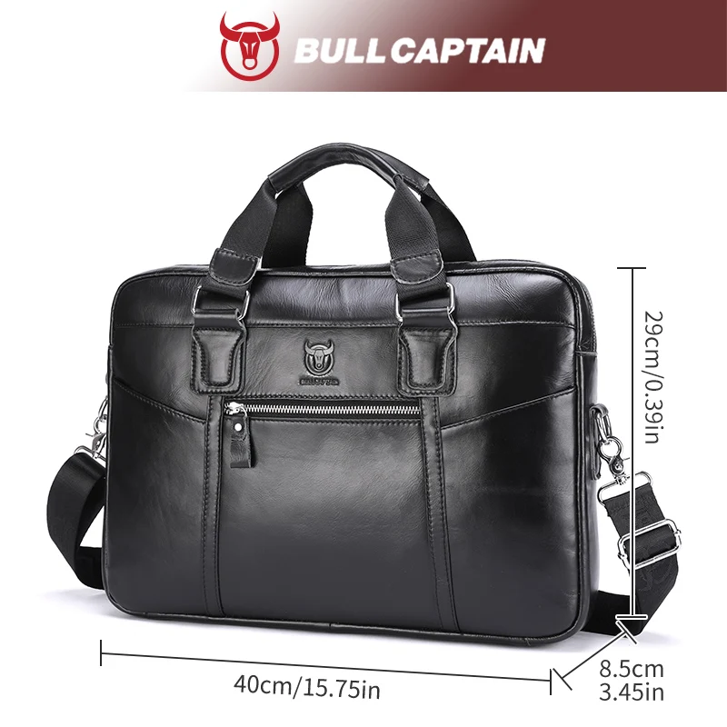 BULLCAPTAIN Men's Leather Briefcase 15.5-Inch Notebook Large-Capacity Work Bags Business Shoulder Messenger Bag laptop bag,leather briefcase,business shoulder bag