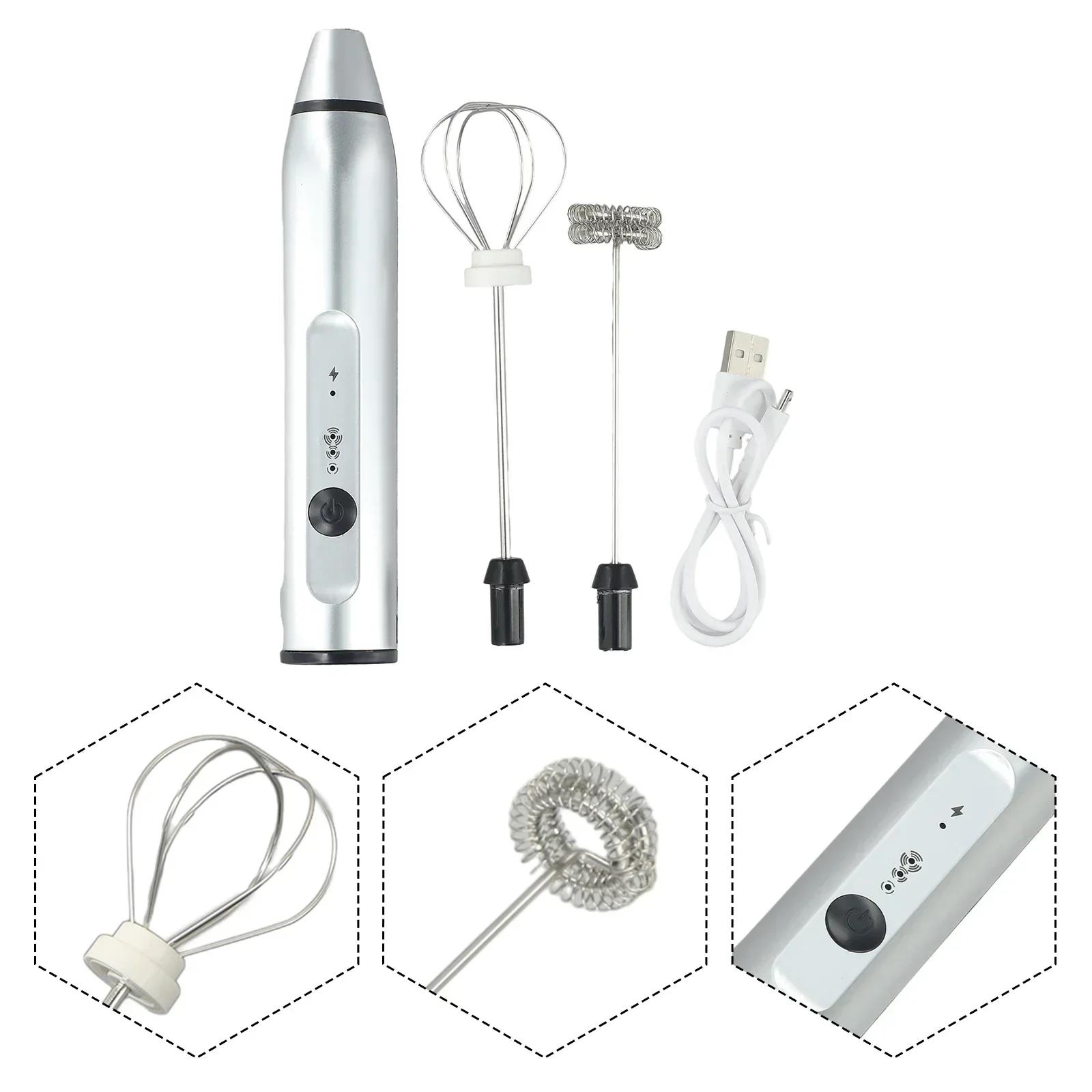 Rechargeable Handheld Milk Frother with Whisk Atta...