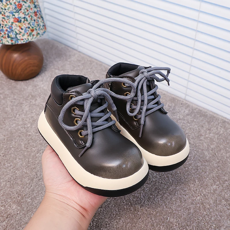 Leather Kids Ankle Boots Non Slip Thick Sole Autumn School Boots