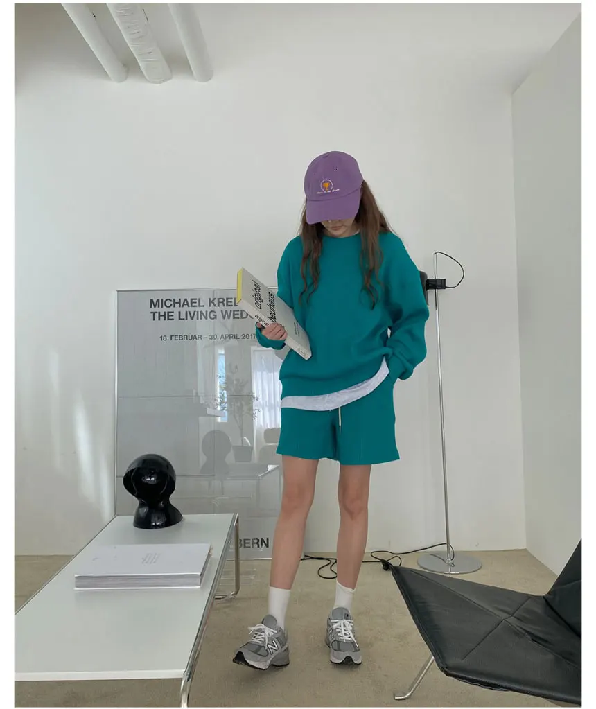 Fatos de Treino para Mulher Terno o Pescoço Moletom + Shorts Casual Solto Sólida Duas Peças Manga Comprida Senhora Sweatsuits Cor 42 Computers & Electronics