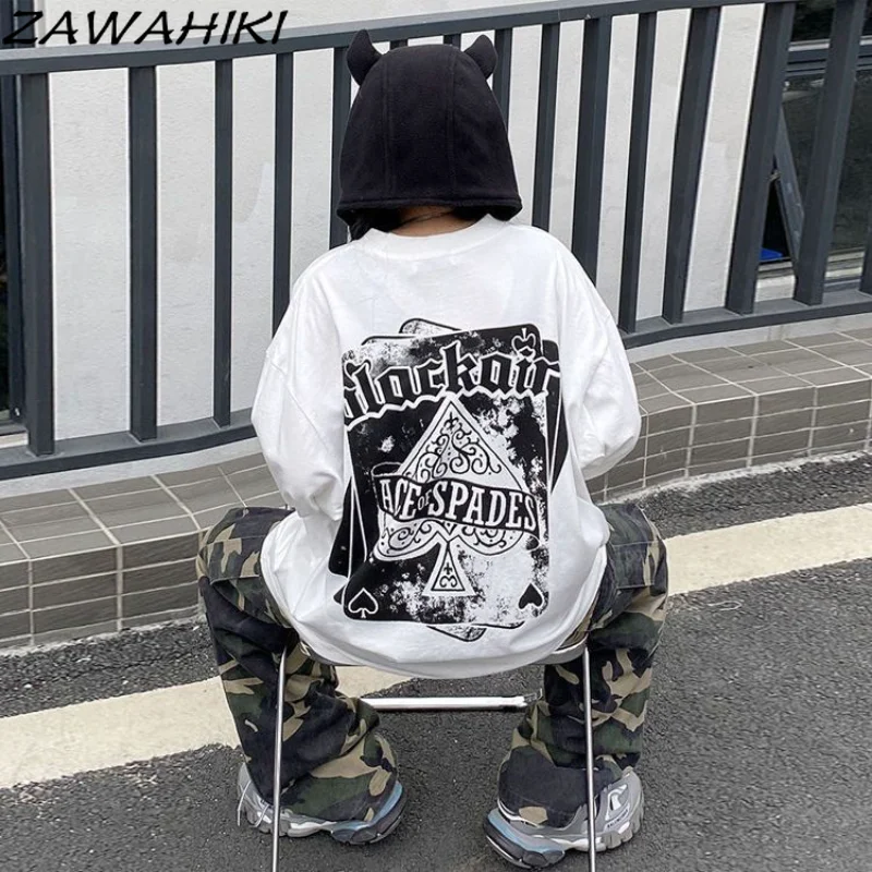 

Cotton American Oversize Vintage Designed Chic High Street Long Sleeve Sweatshirt Loose Preppy Letter Grunge Graphic Print Top