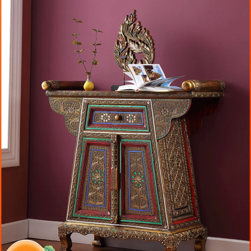

Thai solid wood carved porch decoration cabinet Thai style entrance desk