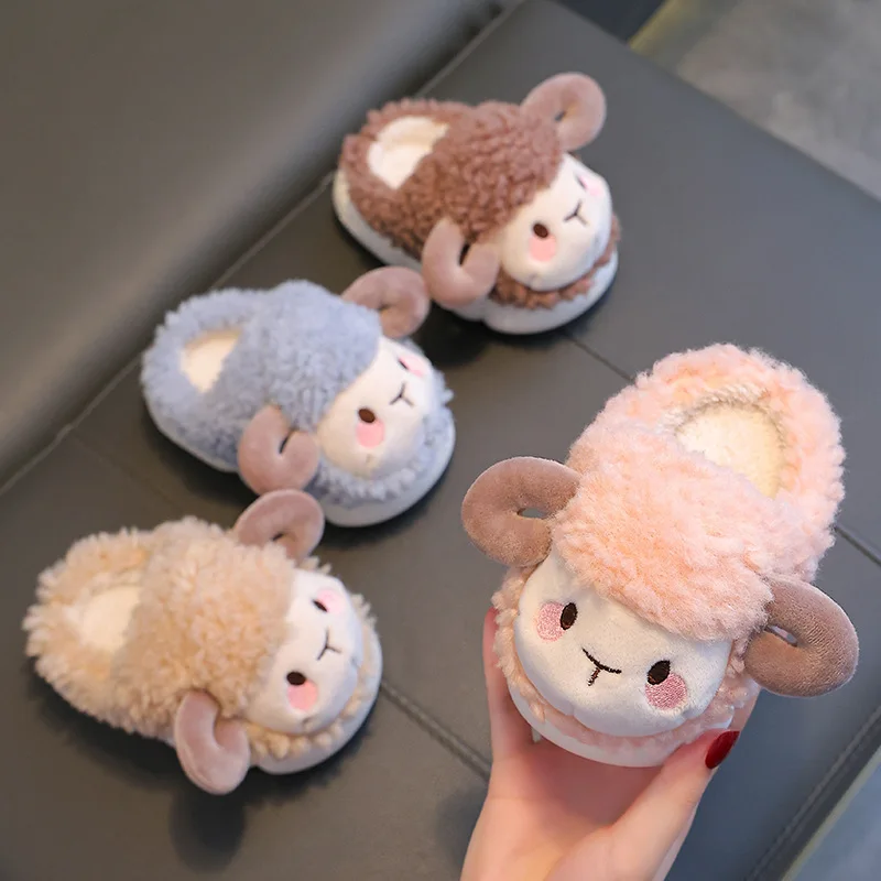 Cartoon Sheep 3D pattern Winter Children's Boys Girls Warm Plush Cotton Shoes Baby 1-11Years Non-slip Kids Comfortable Slipper