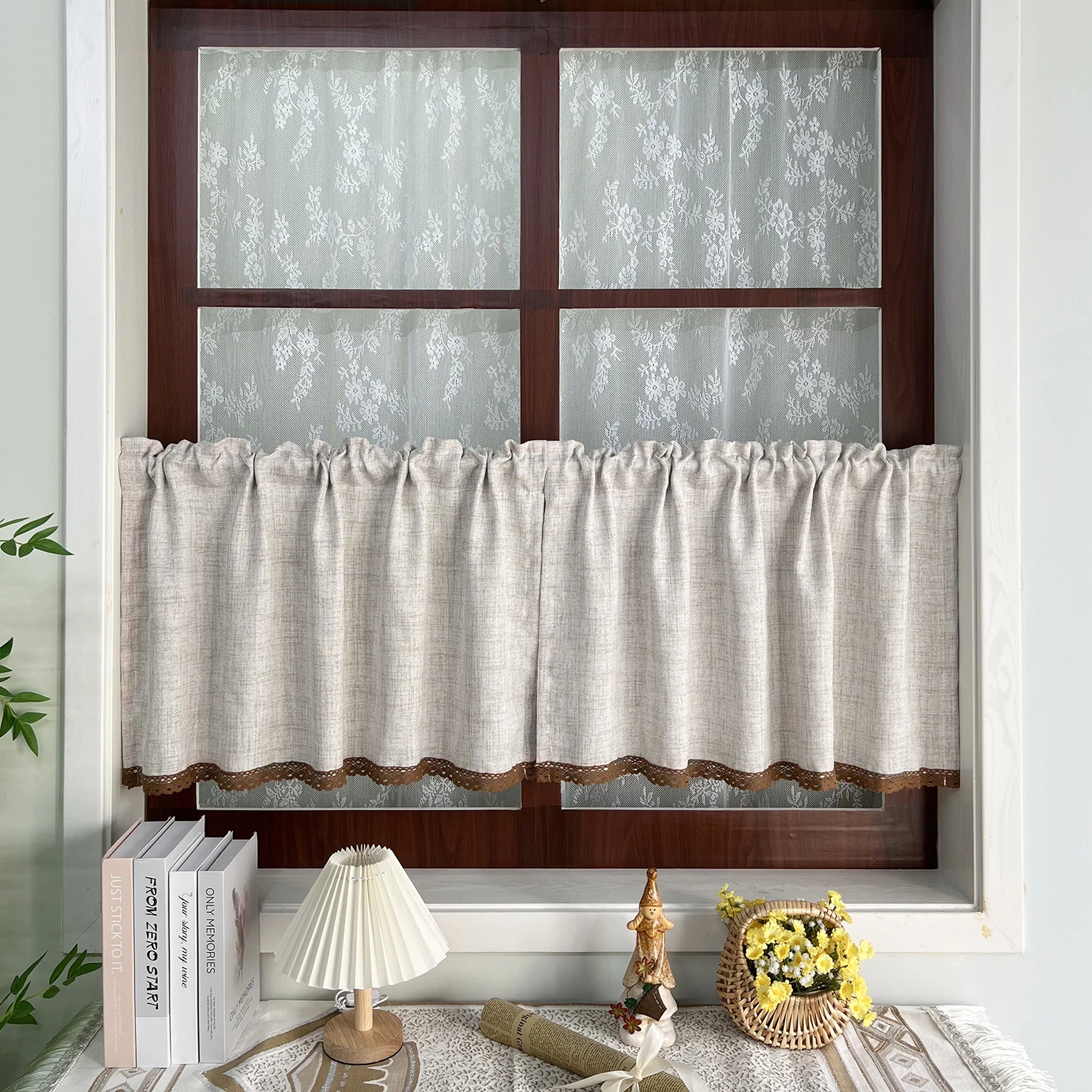 AMZALI Tenda A Mantovana In Cotone E Lino Con Nappe – 1 Pannello Per Finestra Corta O Bar