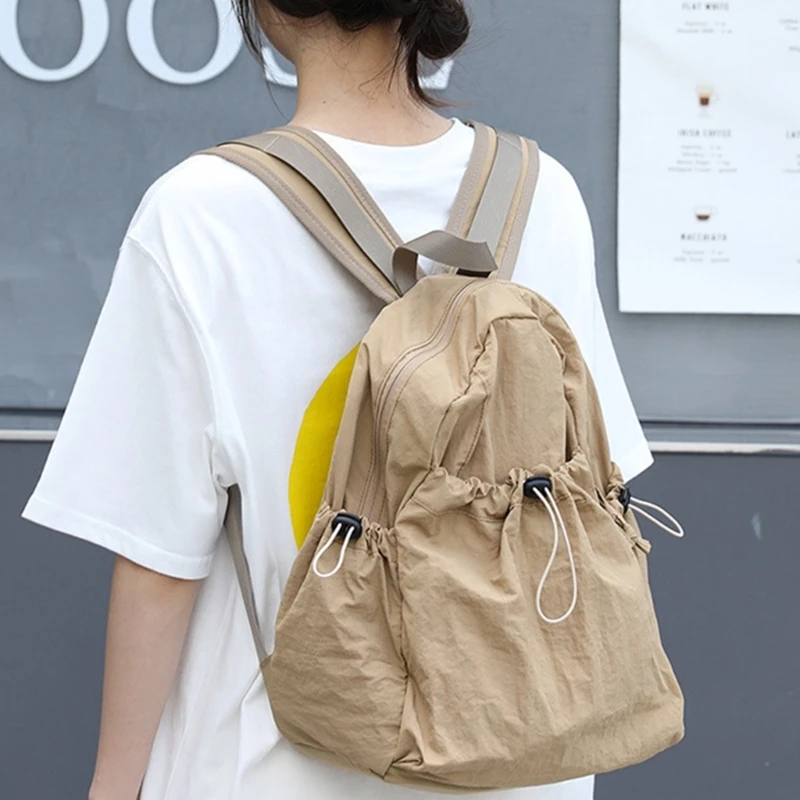 Large Capacity Pack for Girl College Travel Pack Students Solid Color Nylon Bags