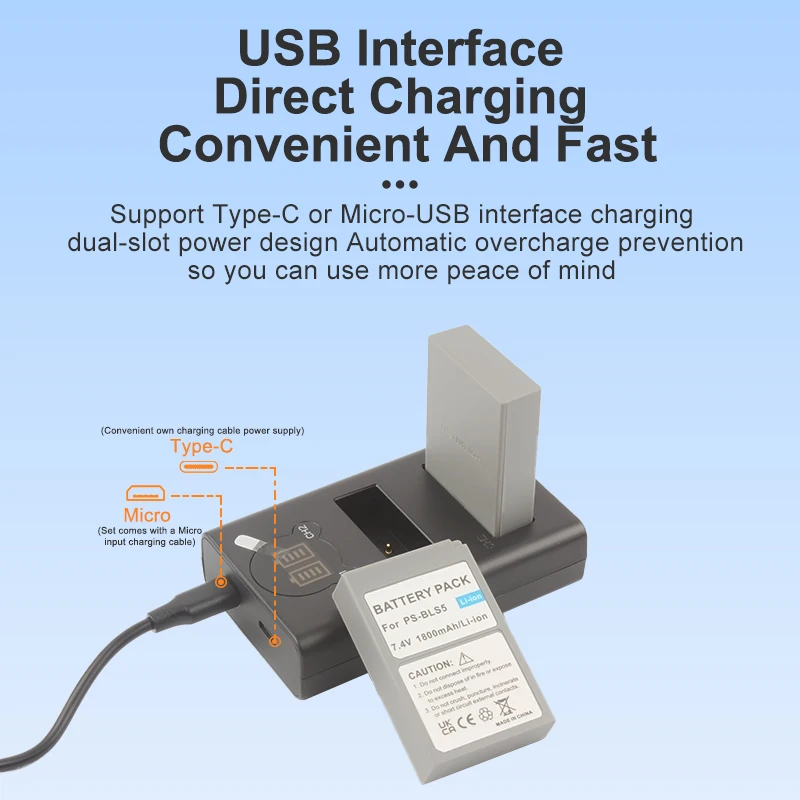 USB 배터리 충전기 PS-BLS5 BLS-5 BLS50 BLS5 올림푸스 스타일러스 1 OMD MK3 OMD-EM10 III OM-10 E-PL3 E-PL5 M10 Mark2 카메라용