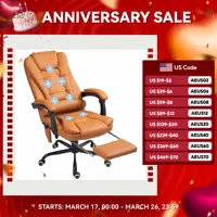 Pu Leather Massage Computer Chair W/ Padded Seat and Adjustable Height, Brown 1