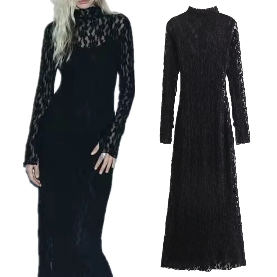 

Элегантное женское французское кружевное лоскутное платье Elmsk с длинным рукавом, Черное женское платье миди на 2024 год