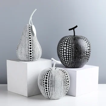 Yayoi Kusama-Inspired Polka Dot Fruit Sculptures – Modern Abstract Apple & Pear Resin Decor for Home, Office or Gallery 1