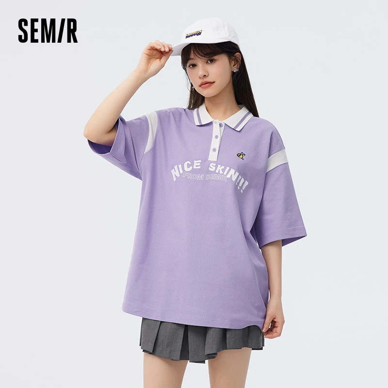 

Semir Polo Shirt Women Mid-length Cool Antibacterial 2023 Summer New Oversize Letter T-shirt