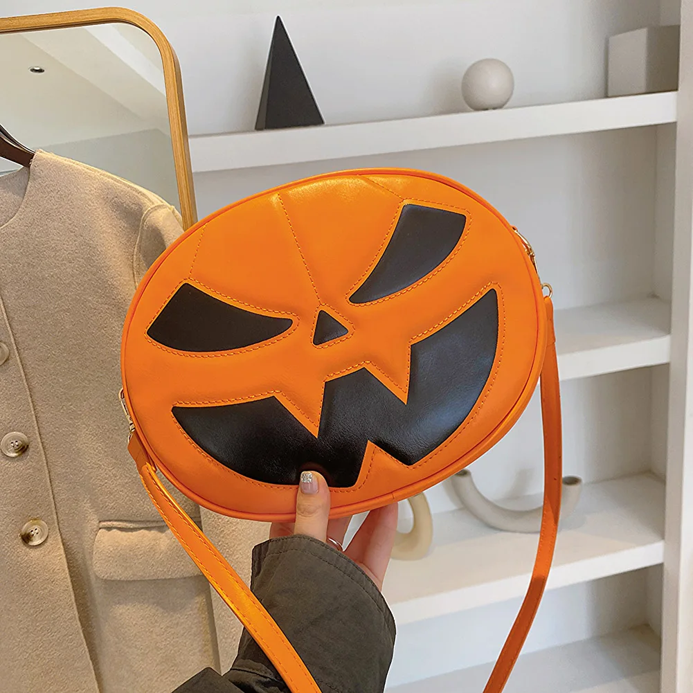 Pumpkin PU Leather Crossbody Bag for Women and Men