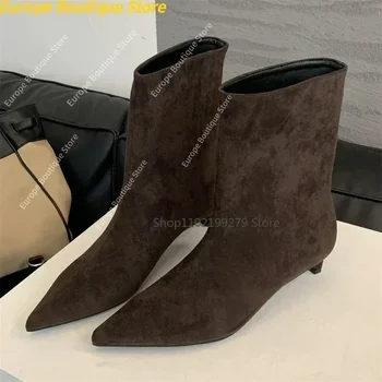2025 NEW Vintage Pointed Toe Women Ankle Boots Designer Thin Low Heel Shoes Modern Short Botas Autumn Winter Zapatos De Mujer