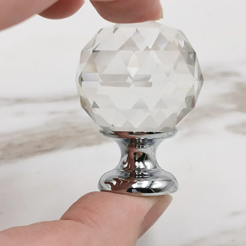 Single Hole 30MM Crystal Glass Ball Handle European Cabinet Door Drawer Furniture Hardware Accessories 1pcs