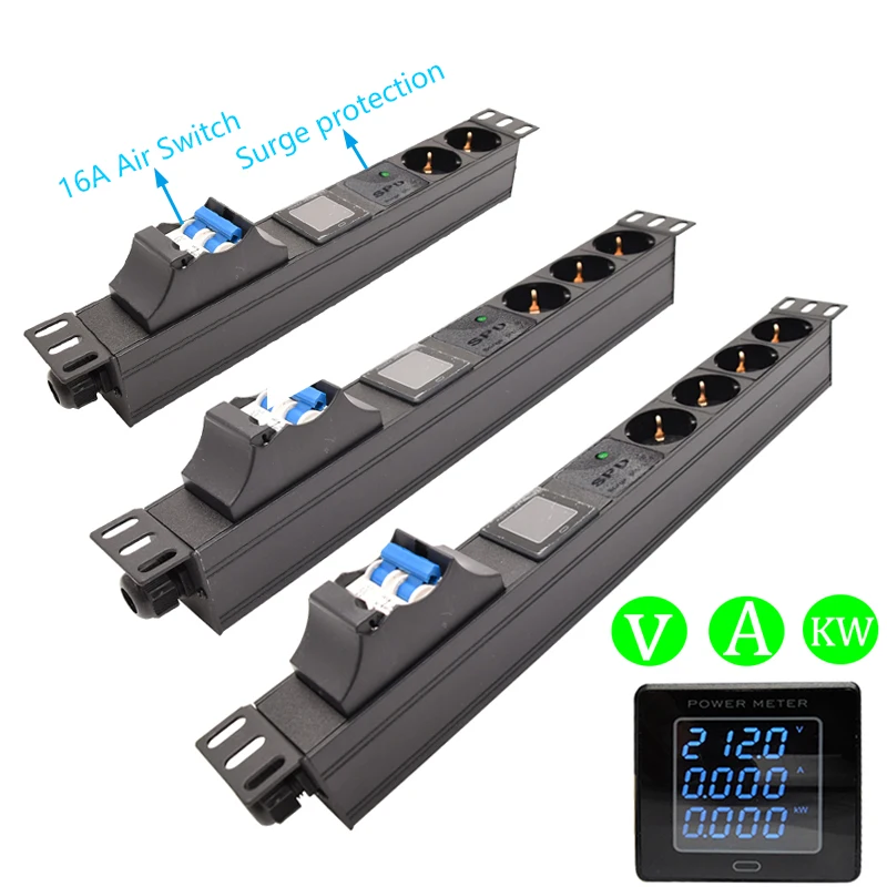 

Smart Power Strip Distribution Unit 2-8 EU Socket with Ampere/Volt/Watt Digital Display Meter Cabinet Rack Mount 2meter Cord