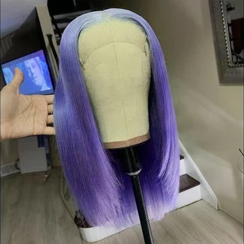 UStyleHair Purple Bob Wig Layered Cut Straight Wig 14-18Inches Lace Front Synthetic Hair Short Layered Wig Daily Use Cosplay