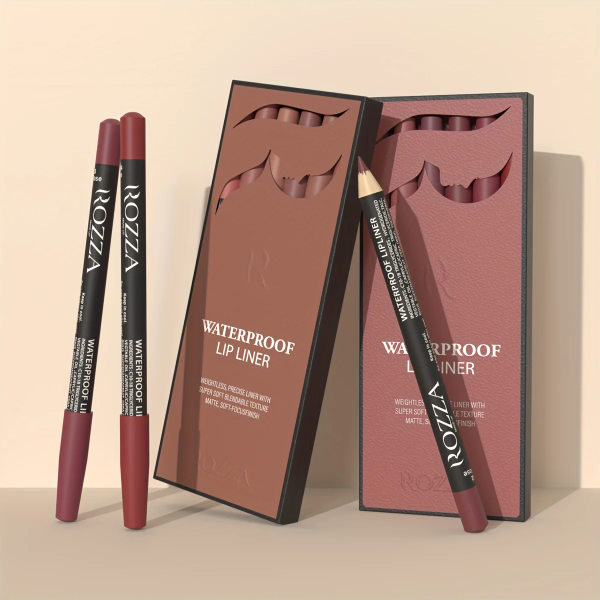 6pcs ROZZA Nude Lip Liner Set - Water-Resistant, Matte Finish Crayon Lip Pencils Non-Smudging & Easy-to-Apply 5