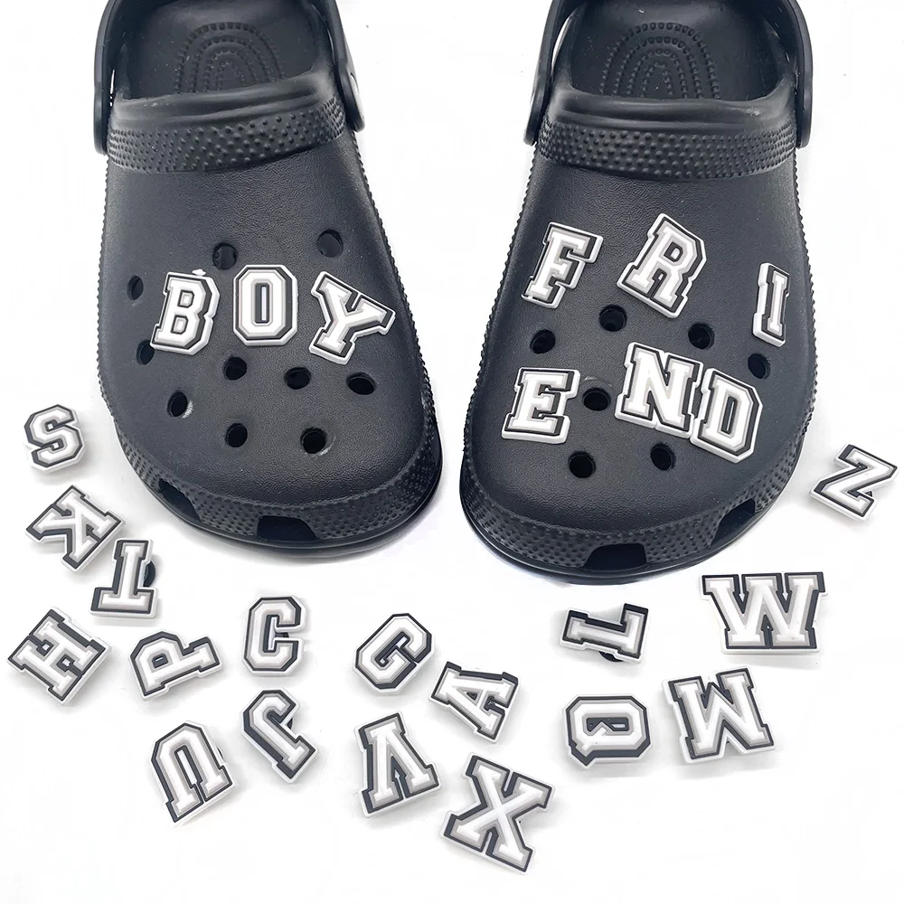White, Grey & Black Alphabet Croc Charms, Personalized Letter Jibbitz, Croc Shoe  Charms 