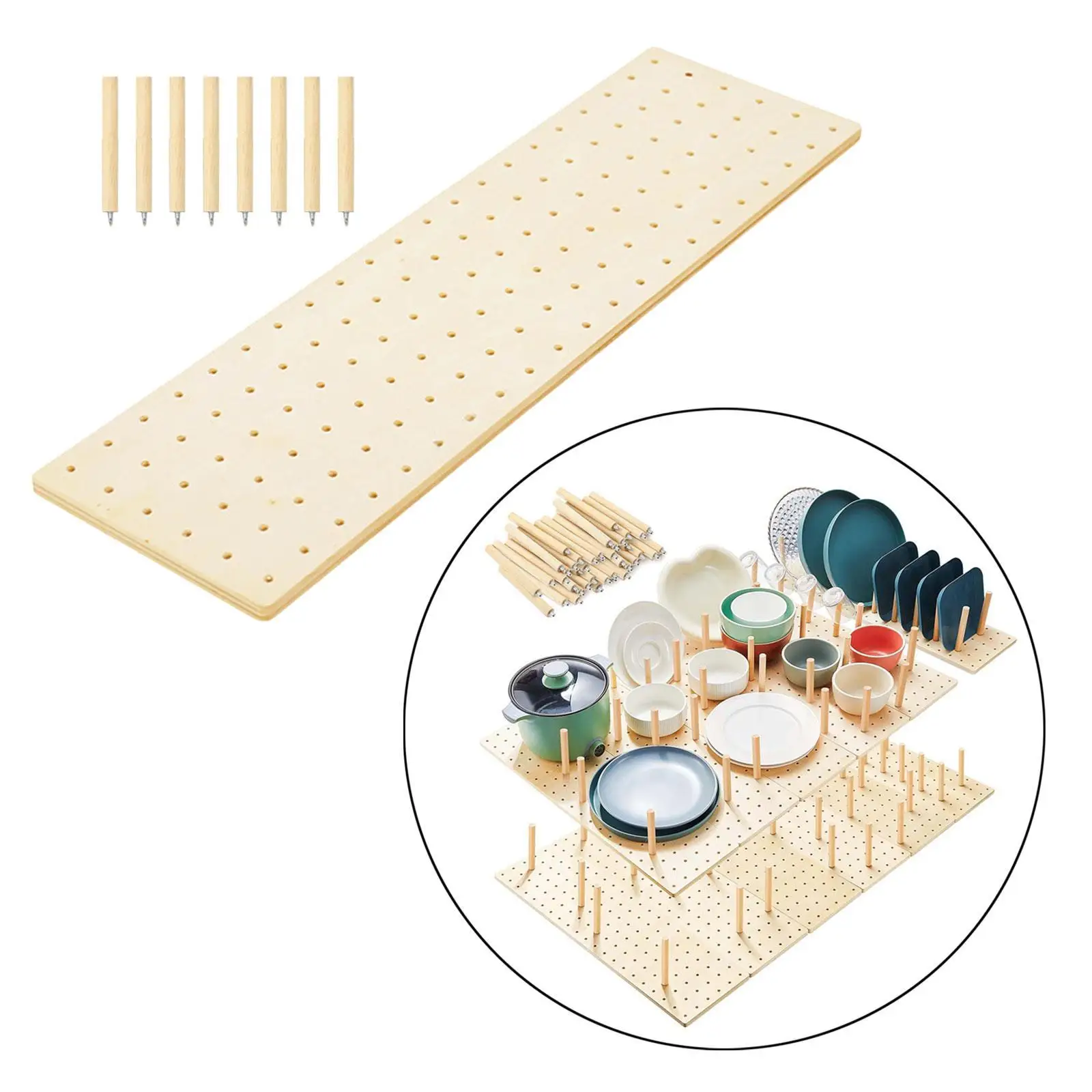 Wood Pegboard Drawer Organizer Plate Holder Sturdy Organization Kitchen Drawer Plate Organizer for Bowls Pot Dishes Tableware
