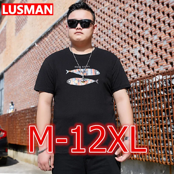 

Футболка мужская хлопковая оверсайз, свободная рубашка с коротким рукавом, круглым вырезом, цвет черный, большие размеры 12XL, 60-160 кг, на лето