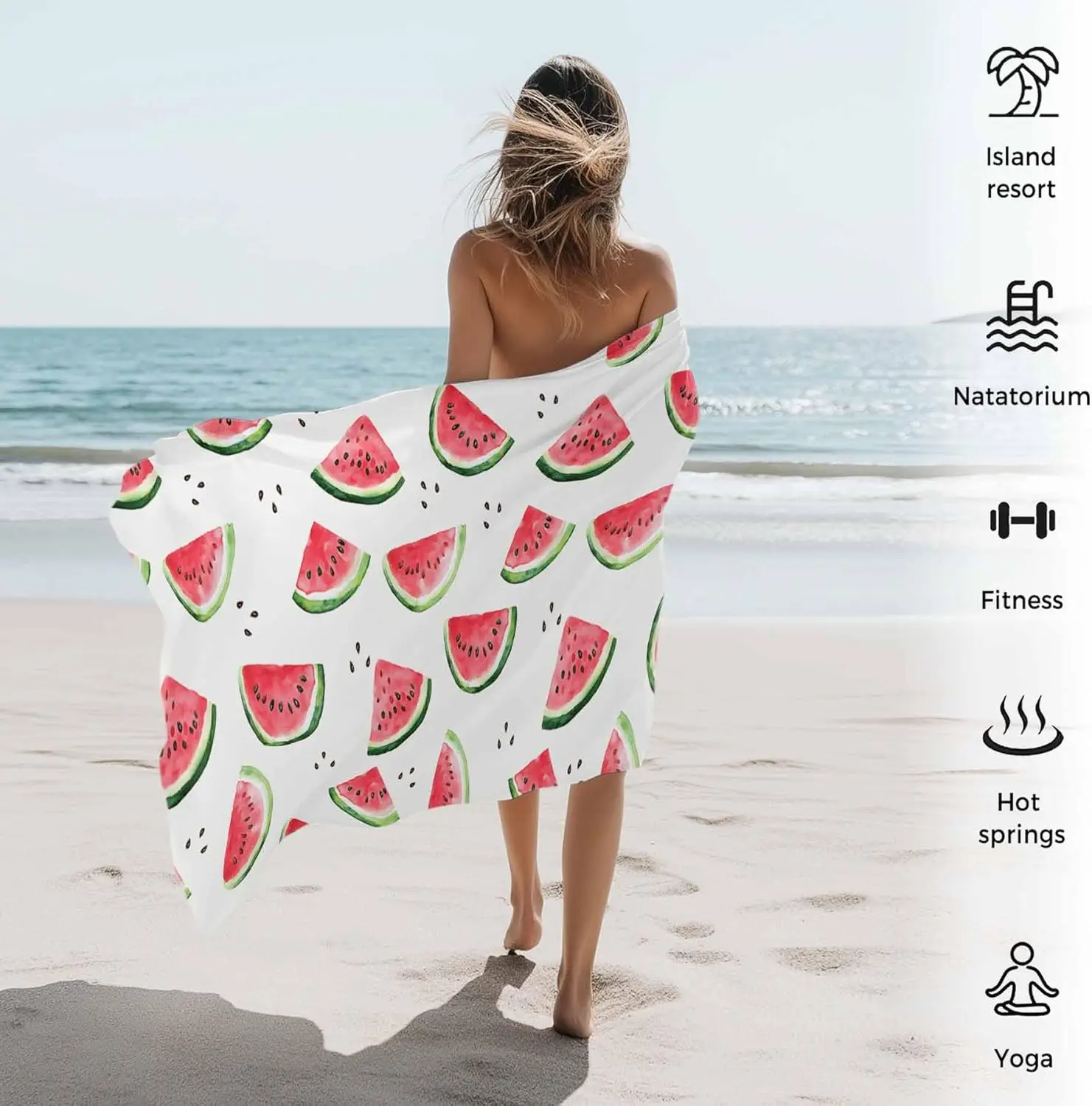 Serviette de plage pastèque douce absorbante séchage rapide été_voghion.com