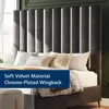 Queen Size Bed Frame with Headboard,Velvet Upholstered Bed Frame with Silver Plating Trim,Sturdy Platform Beds No Box Spring 2